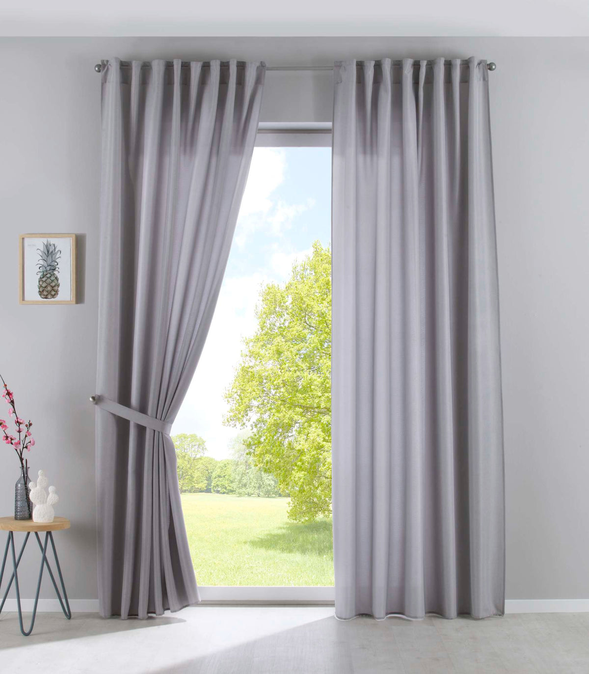 2er Set Vorhänge Verdeckte Schlaufen Cationic »JENA« Blickdicht Leinen Optik Gardinen Meliert Gardinenband mit Raffhalter 2019037-2 Silber HxB 225x140 cm Vorhang Set 2019037-2silber_3b449038-a2d6-4b75-8ef8-18e83f1c43e4 | girdainenbox.com