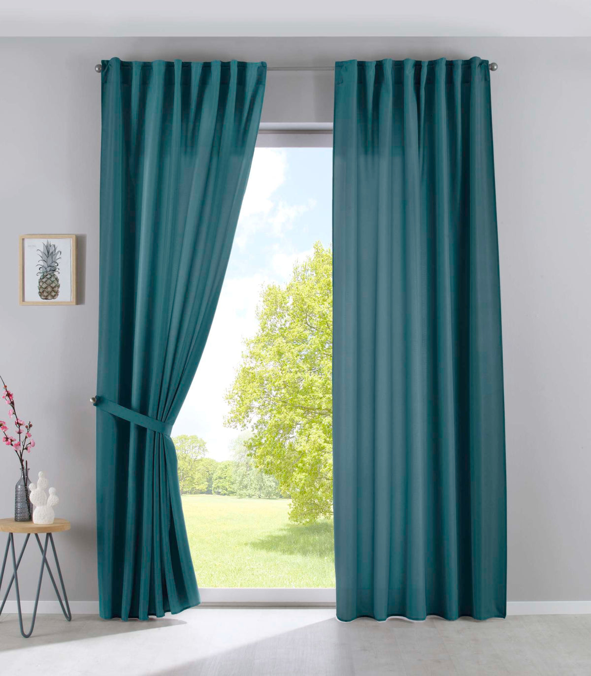 2er Set Vorhänge Verdeckte Schlaufen Cationic »JENA« Blickdicht Leinen Optik Gardinen Meliert Gardinenband mit Raffhalter 2019037-2 Smaragd Grün HxB 225x140 cm Vorhang Set 2019037-2smaragd_gruen_f93d72ba-fa64-46a8-80fe-b14de7806d7d | girdainenbox.com