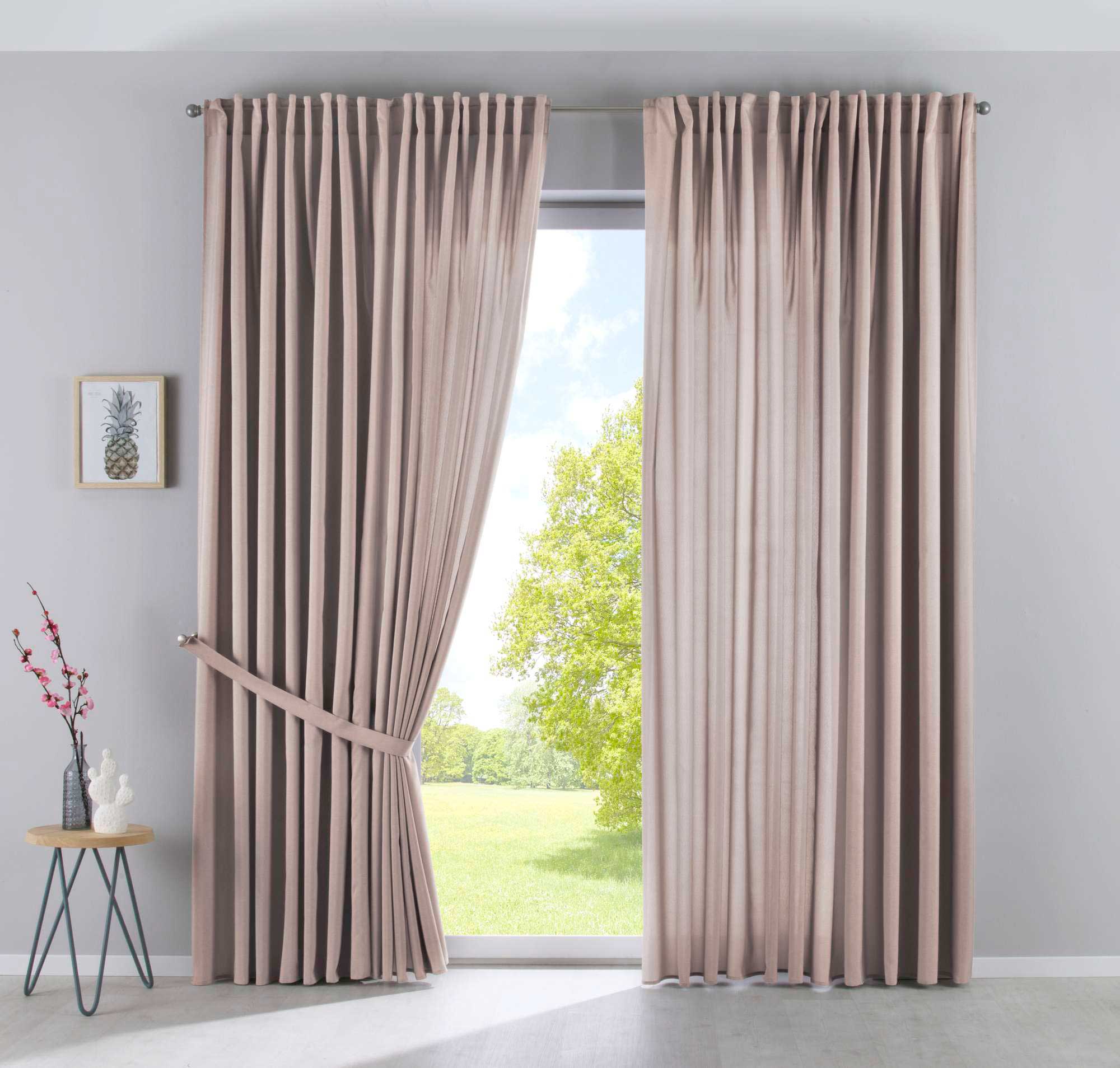 2er Set Vorhänge Verdeckte Schlaufen Cationic »JENA« Blickdicht Leinen Optik Gardinen Meliert Gardinenband mit Raffhalter 2019037-2 Taupe HxB 250x300 cm Vorhang Set 2019037-2taupe-breit | girdainenbox.com