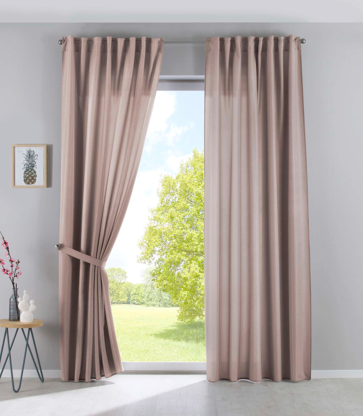 2er Set Vorhänge Verdeckte Schlaufen Cationic »JENA« Blickdicht Leinen Optik Gardinen Meliert Gardinenband mit Raffhalter 2019037-2 Taupe HxB 250x140 cm Vorhang Set 2019037-2taupe | girdainenbox.com