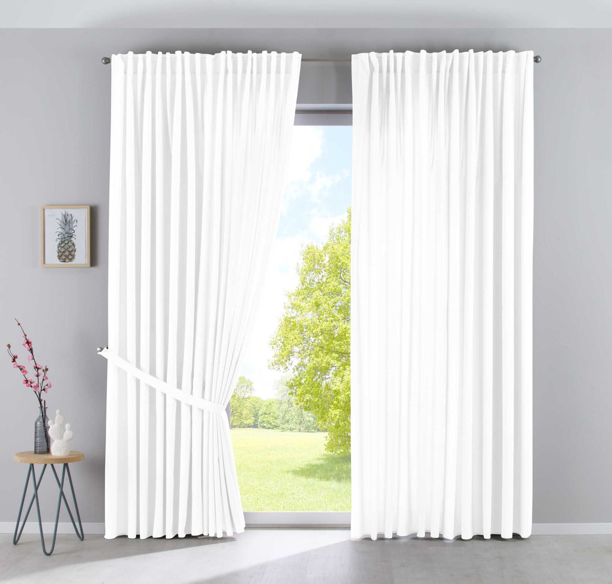 2er Set Vorhänge Verdeckte Schlaufen Cationic »JENA« Blickdicht Leinen Optik Gardinen Meliert Gardinenband mit Raffhalter 2019037-2 Weiß HxB 250x300 cm Vorhang Set 2019037-2weiss-breit | girdainenbox.com