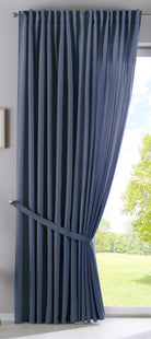 2er Set Vorhänge Verdeckte Schlaufen Cationic »JENA« Blickdicht Leinen Optik Gardinen Meliert Gardinenband mit Raffhalter 2019037-2 Vorhang Set 2019037_doppel_v2_blau | girdainenbox.com