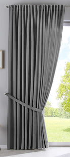 2er Set Vorhänge Verdeckte Schlaufen Cationic »JENA« Blickdicht Leinen Optik Gardinen Meliert Gardinenband mit Raffhalter 2019037-2 Vorhang Set 2019037_doppel_v2_grau | girdainenbox.com
