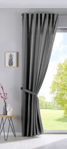 2er Set Vorhänge Verdeckte Schlaufen Cationic »JENA« Blickdicht Leinen Optik Gardinen Meliert Gardinenband mit Raffhalter 2019037-2 Vorhang Set 2019037grau-raff | girdainenbox.com