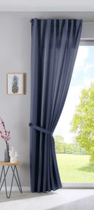 2er Set Vorhänge Verdeckte Schlaufen Cationic »JENA« Blickdicht Leinen Optik Gardinen Meliert Gardinenband mit Raffhalter 2019037-2 Vorhang Set 2019037saphir_blau-raff_1 | girdainenbox.com