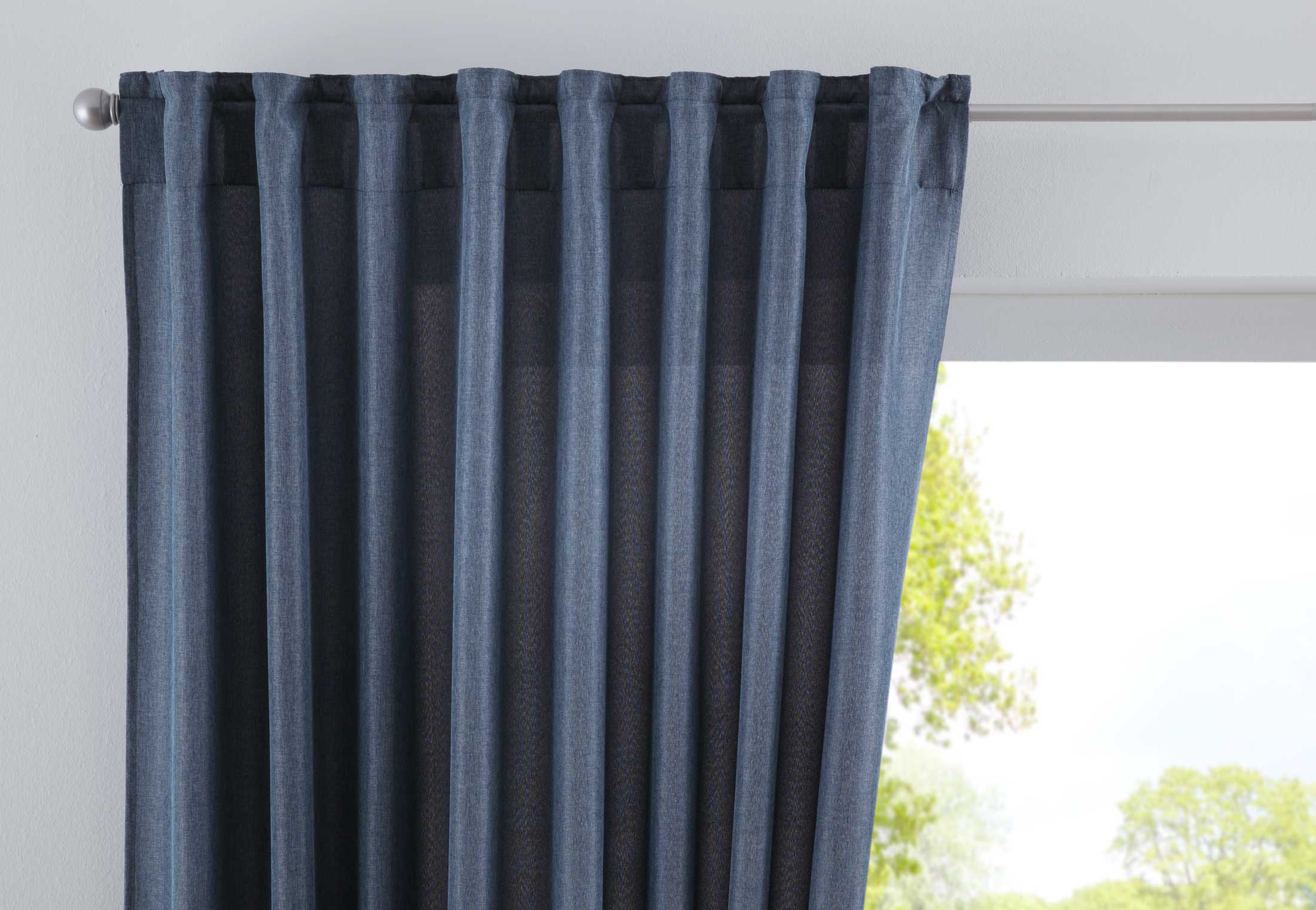 Vorhang Verdeckte Schlaufen Cationic »JENA« Blickdicht Leinen Optik Gardine Meliert Gardinenband mit Raffhalter 2019037 Saphir Blau HxB 225x140 cm Vorhang 2019037saphir_blau | girdainenbox.com