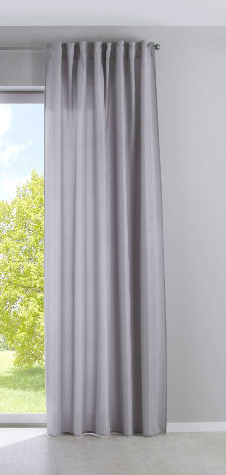 2er Set Vorhänge Verdeckte Schlaufen Cationic »JENA« Blickdicht Leinen Optik Gardinen Meliert Gardinenband mit Raffhalter 2019037-2 Vorhang Set 2019037silber-gerade | girdainenbox.com