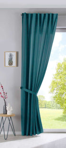 2er Set Vorhänge Verdeckte Schlaufen Cationic »JENA« Blickdicht Leinen Optik Gardinen Meliert Gardinenband mit Raffhalter 2019037-2 Vorhang Set 2019037smaragd_gruen-raff | girdainenbox.com