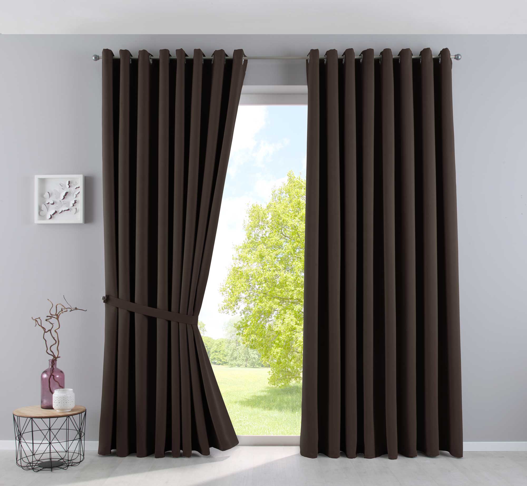 Vorhänge Blickdicht »NewYork« 2er-Pack Thermo-Gardinen Verdunkelungsvorhang Blackout Ösen schalldämmend UV-Schutz Raffhalter 201920600-2 Braun HxB 225x295 cm Vorhang Set 201920600-2braun-295 | girdainenbox.com