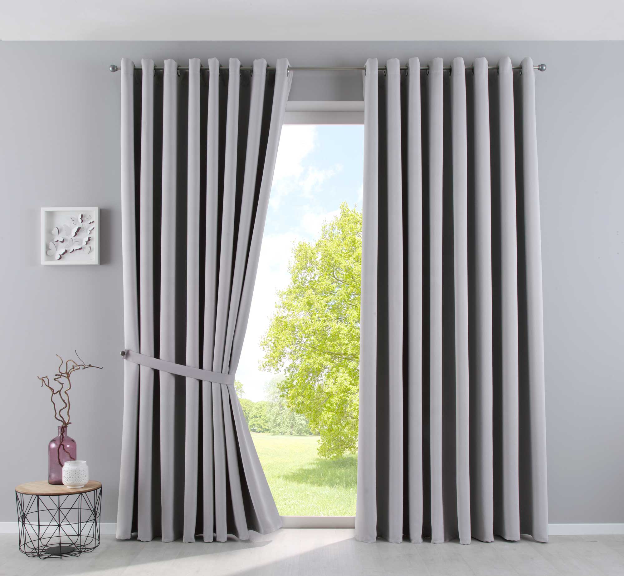 Vorhänge Blickdicht »NewYork« 2er-Pack Thermo-Gardinen Verdunkelungsvorhang Blackout Ösen schalldämmend UV-Schutz Raffhalter 201920600-2 Grau HxB 225x295 cm Vorhang Set 201920600-2grau-295 | girdainenbox.com