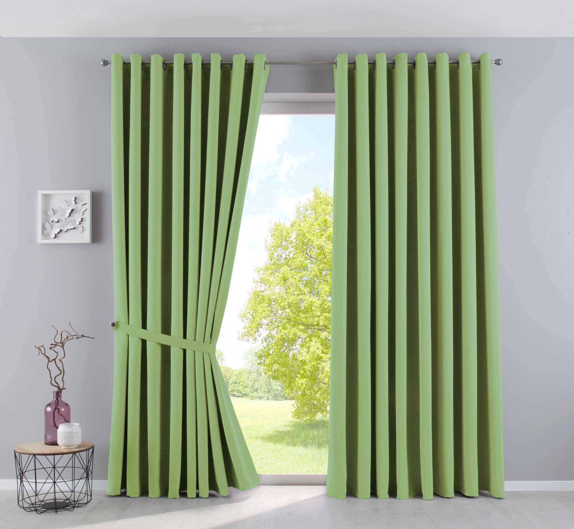 Vorhänge Blickdicht »NewYork« 2er-Pack Thermo-Gardinen Verdunkelungsvorhang Blackout Ösen schalldämmend UV-Schutz Raffhalter 201920600-2 Grün HxB 225x295 cm Vorhang Set 201920600-2gruen-295 | girdainenbox.com