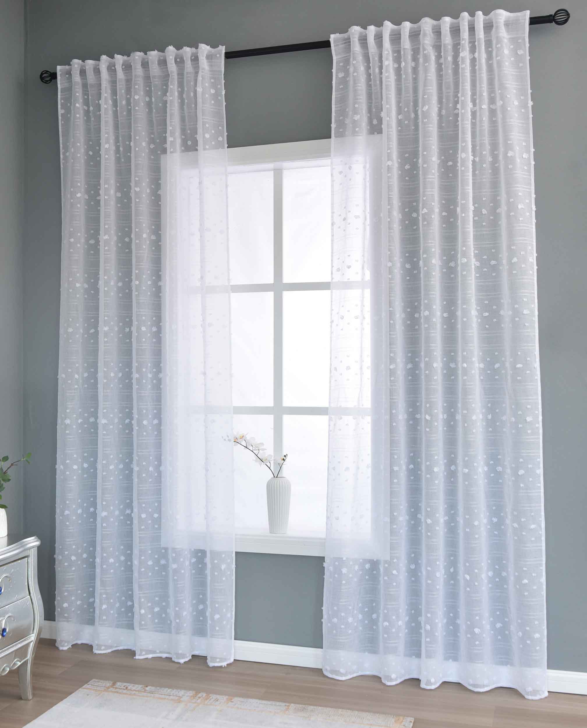 2er Set Gardine »VALENCIA« Multiband Aufhängung Scherli Transparent Leinen-Optik 2023400-408S-2 Natur Pompom Gardinen Set 2023400-408S-2natur_pompom | girdainenbox.com
