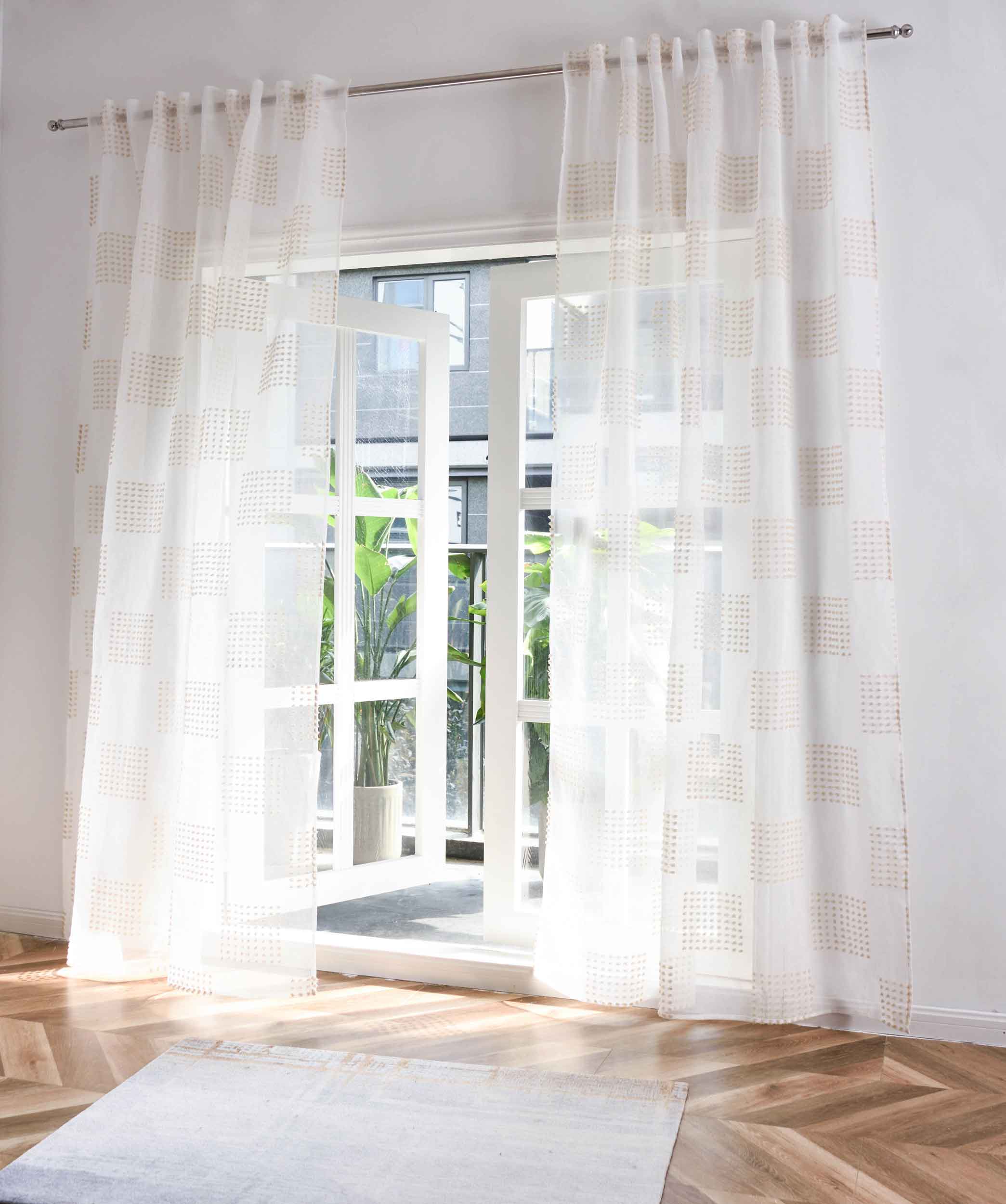 2er Set Gardine »VALENCIA« Multiband Aufhängung Scherli Transparent Leinen-Optik 2023400-408S-2 Natur Taupe Geo Gardinen Set 2023400-408S-2natur_taupe_geo | girdainenbox.com