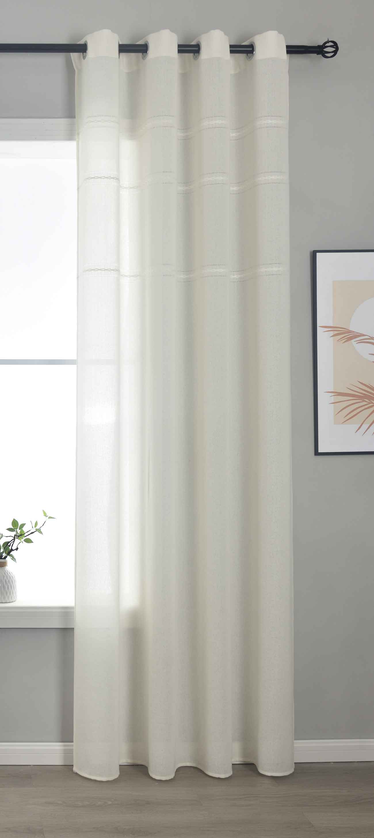 Halbtransparente Gardine mit Ösen »Leipzig« Kettenmuster lichtdurchlässig elegante Struktur 202450 Natur Gardinenschal 202450natur | girdainenbox.com