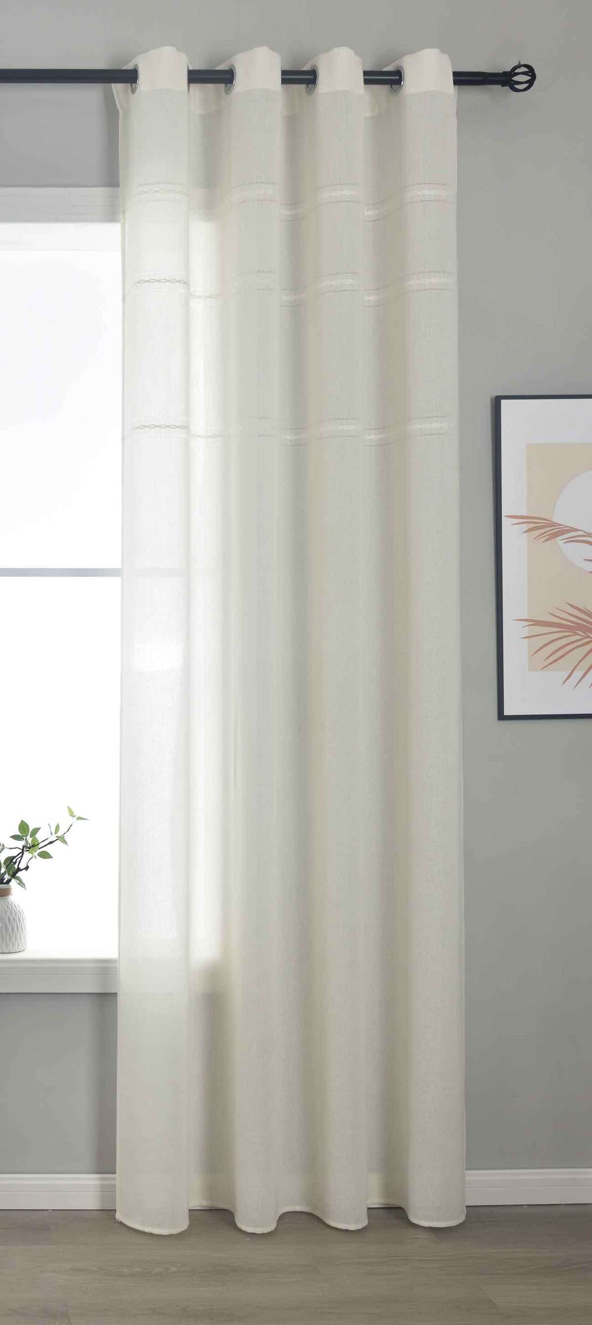 Halbtransparente Gardine mit Ösen »Leipzig« Kettenmuster lichtdurchlässig elegante Struktur 202450 Natur Gardinenschal 202450natur | girdainenbox.com