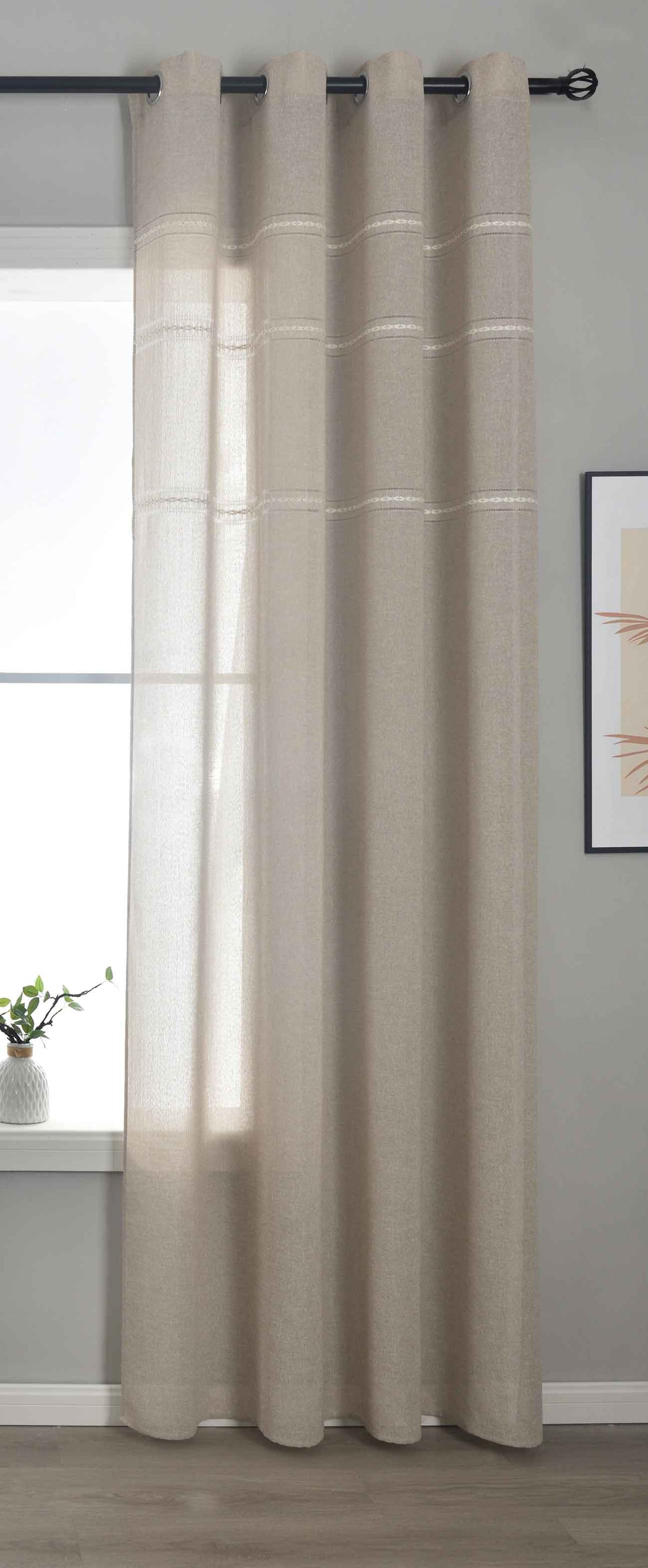 Halbtransparente Gardine mit Ösen »Leipzig« Kettenmuster lichtdurchlässig elegante Struktur 202450 Taupe Gardinenschal 202450taupe | girdainenbox.com