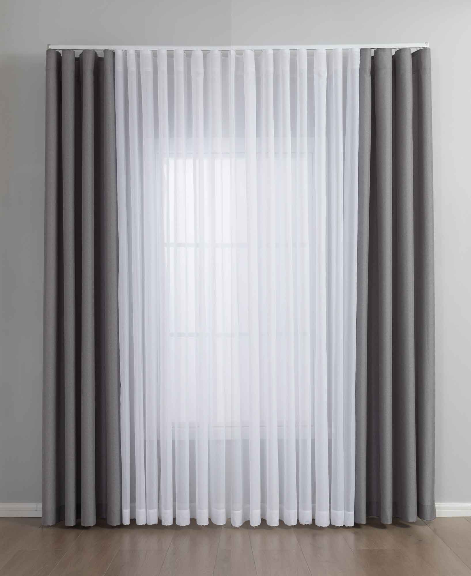 Gardinen-Set 3-teilig S Wien« | 2 Vorhänge Leinenoptik HxB 245x145 cm  und 1 Voile Batist Store HxB 245x300 cm Weiß 1:2 Wellenband  2025100-110S1