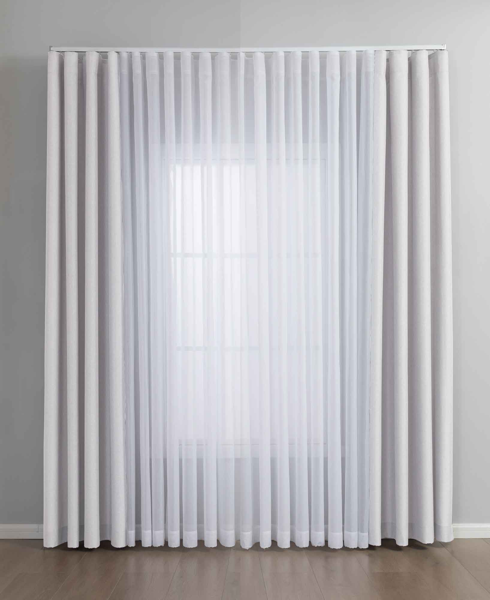 Gardinen-Set 3-teilig L Wien« | 2 Vorhänge Leinenoptik HxB 245x300 cm  und 1 Voile Batist Store HxB 245x300 cm Weiß 1:2 Wellenband  2025100-110S3