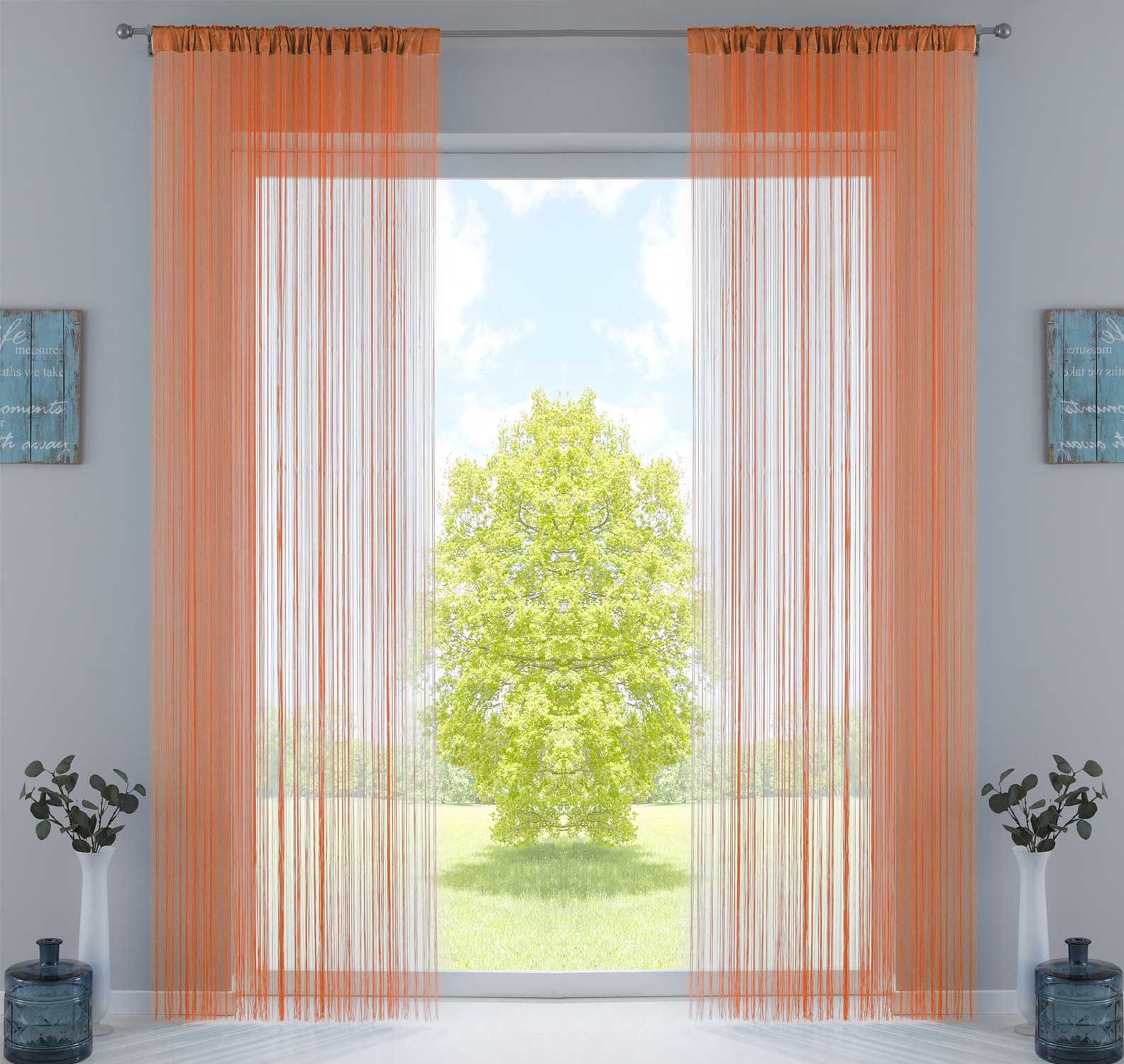 2er Set Fadengardine mit Tunneldurchzug und eingenähtem Kräuselband, geeignet für Gardinenstangen und Gardinenschienen Fadenvorhänge Fadenstores Raumteiler 20303CN2 Orange HxB 270x140 cm Fadengardine 20303CN2orange_944c7bab-41f3-45bc-b2b9-293522112a86 | girdainenbox.com