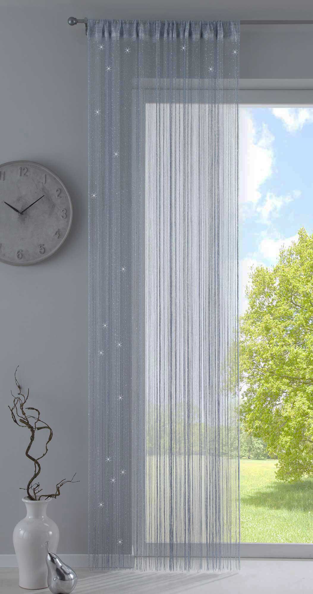 Fadengardine mit Tunneldurchzug und eingenähtem Kräuselband, geeignet für Gardinenstangen und Gardinenschienen Fadenvorhang Fadenstore Raumteiler 20303CN Grau Lurex HxB 250x140 cm Fadengardine 20303CNgrau_lurex_708c3b3c-ba11-4457-b000-9cb89591d3b7 | girdainenbox.com