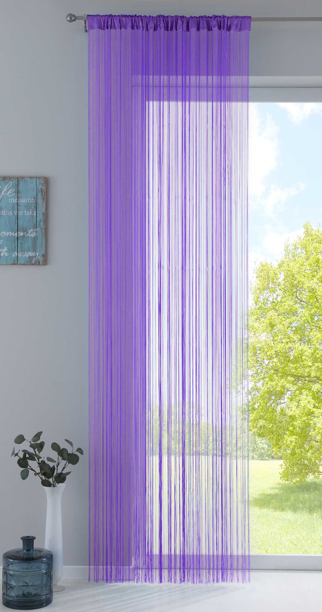 Fadengardine mit Tunneldurchzug und eingenähtem Kräuselband, geeignet für Gardinenstangen und Gardinenschienen Fadenvorhang Fadenstore Raumteiler 20303CN Lila HxB 270x90 cm Fadengardine 20303CNlila_f1e87200-cb81-4513-9f85-164cfe6835bc | girdainenbox.com