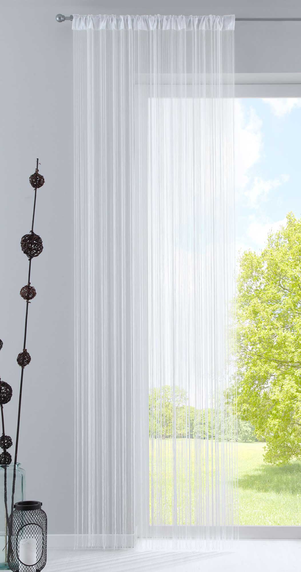Fadengardine mit Tunneldurchzug und eingenähtem Kräuselband, geeignet für Gardinenstangen und Gardinenschienen Fadenvorhang Fadenstore Raumteiler 20303CN Weiß HxB 270x90 cm Fadengardine 20303CNweiss_51df17b5-48c9-4d14-a900-7fa2120a9562 | girdainenbox.com