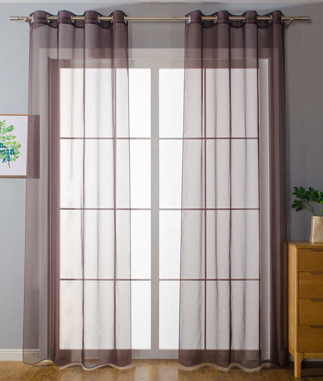 2er-Pack Ösen Gardinen Transparent Vorhang Set Wohnzimmer Voile Ösenvorhang Bleibandabschluß 203322 Braun HxB 145x140 cm Gardinen Set 203322braun | girdainenbox.com
