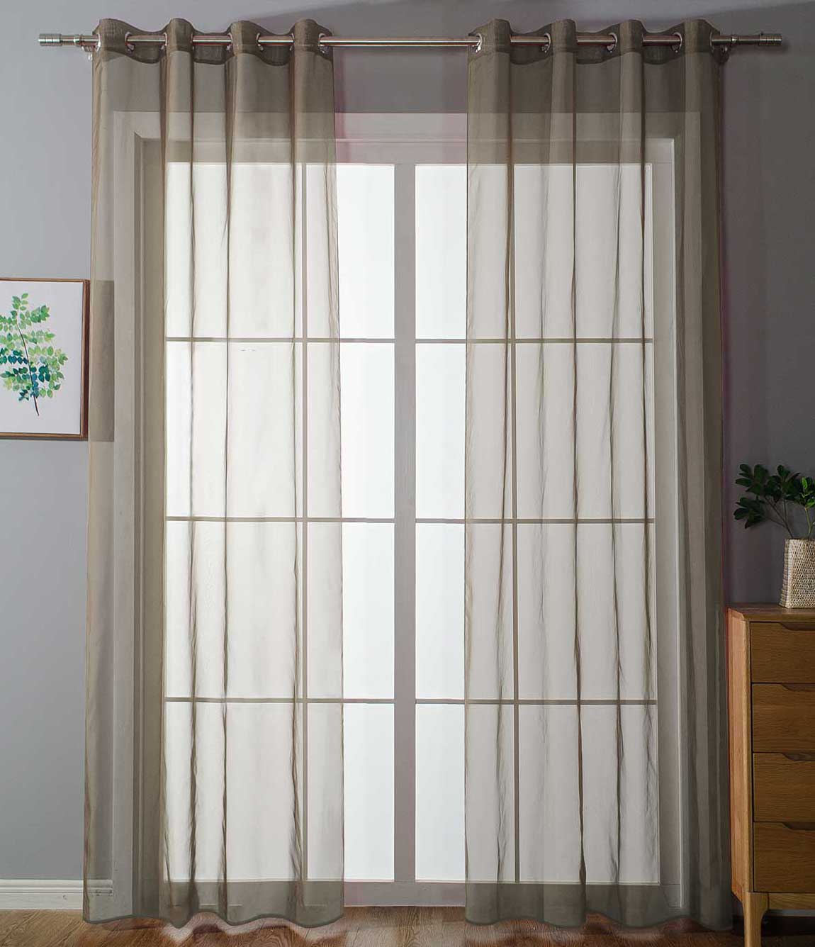 2er-Pack Ösen Gardinen Transparent Vorhang Set Wohnzimmer Voile Ösenvorhang Bleibandabschluß 203322 Nougat HxB 145x140 cm Gardinen Set 203322nougat | girdainenbox.com
