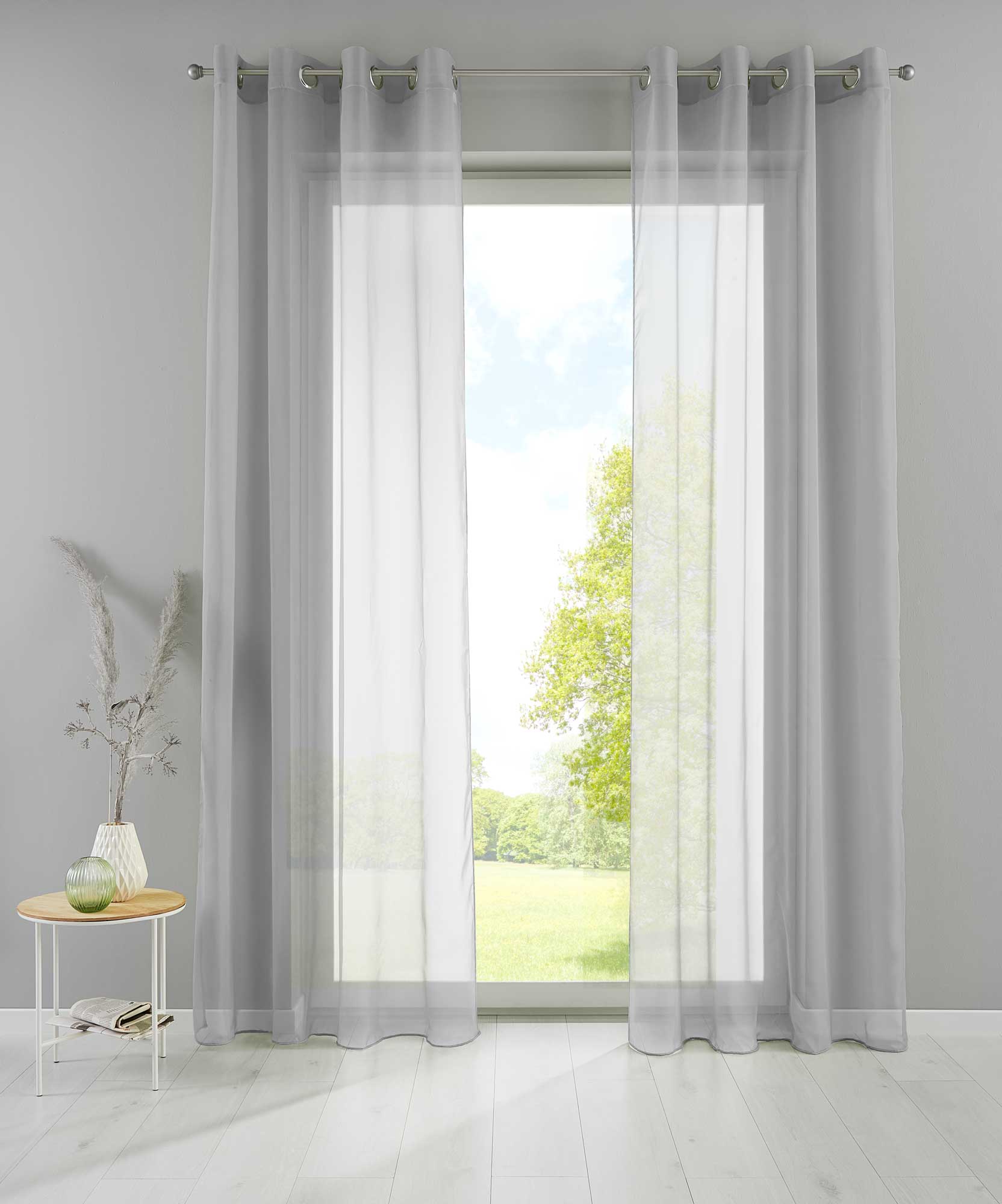2er Set Ösengardinen Transparent »Basel« Gardine Bleiband Store Vorhang 20332TR2 Grau HxB 175x140 cm Gardinen Set 20332TR2grau-175_b801b623-f124-419f-8b6c-e1a496ffadae | girdainenbox.com