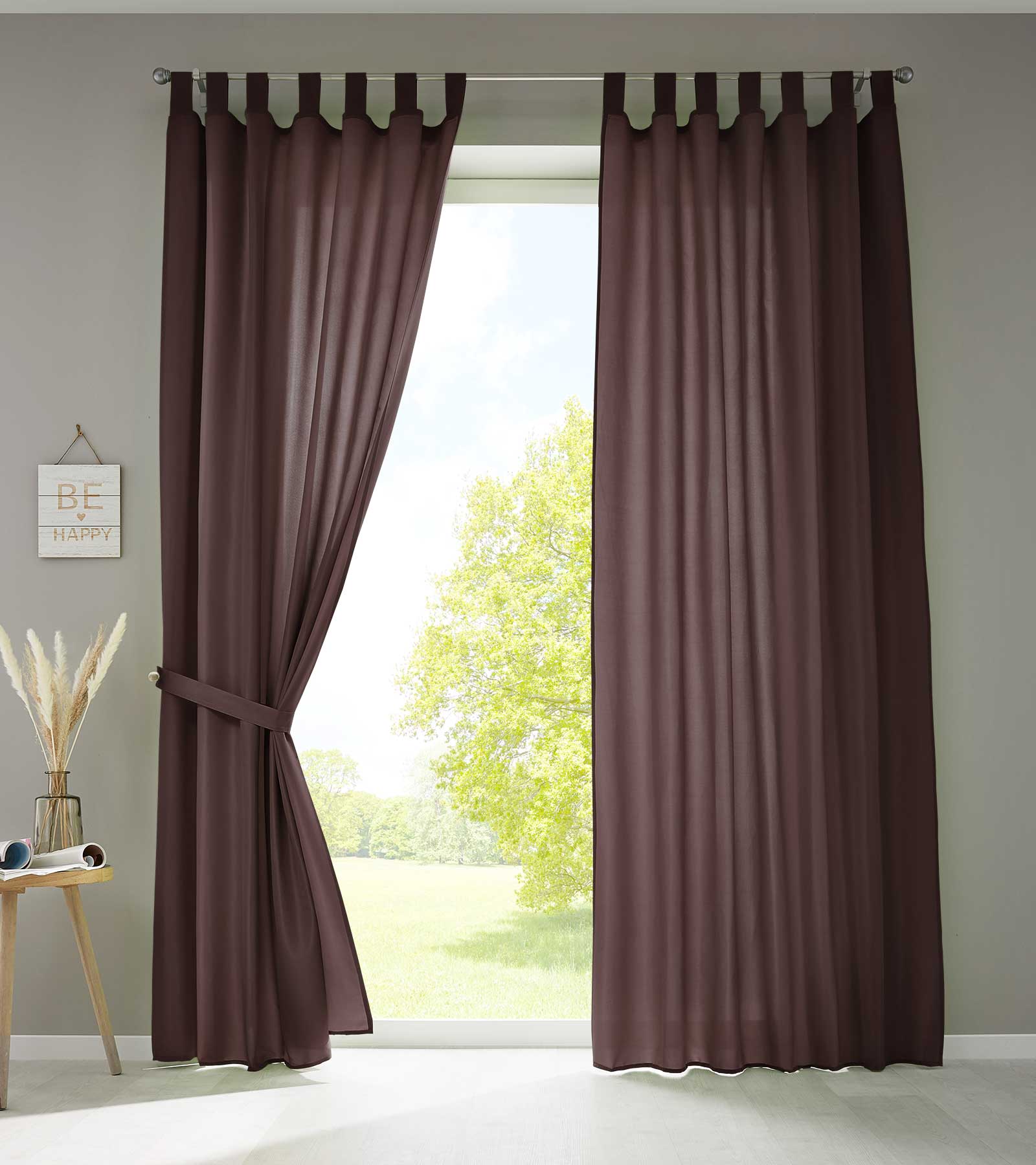 2er Set Vorhänge Schal Schlaufen »Berlin« Microsatin Lichtdurchlässig Kräuselband Uni Matt 20400N2 Braun HxB 245x140 cm Vorhang 20400N2braun | girdainenbox.com