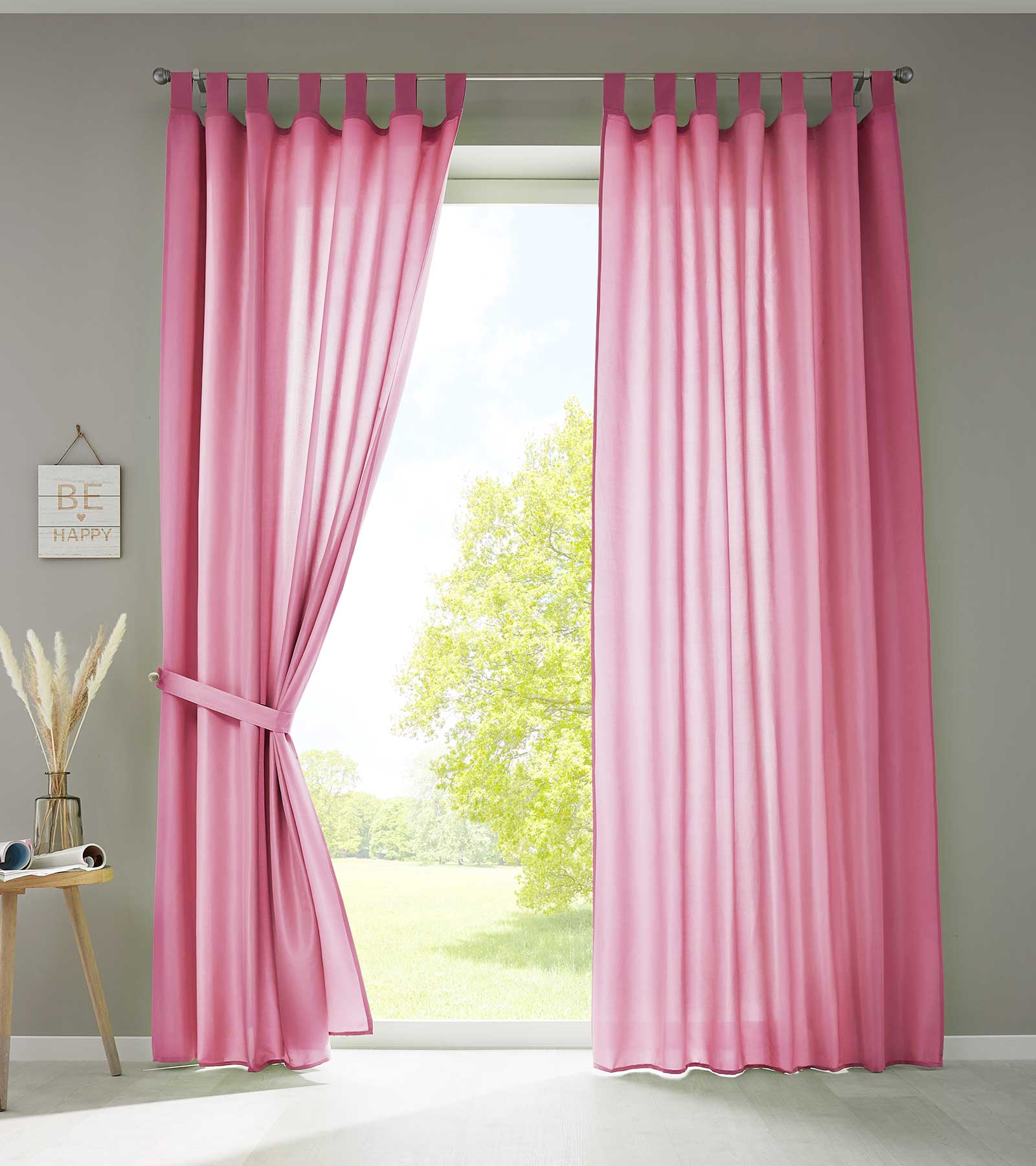 2er Set Vorhänge Schal Schlaufen »Berlin« Microsatin Lichtdurchlässig Kräuselband Uni Matt 20400N2 Pink HxB 245x140 cm Vorhang 20400N2pink | girdainenbox.com