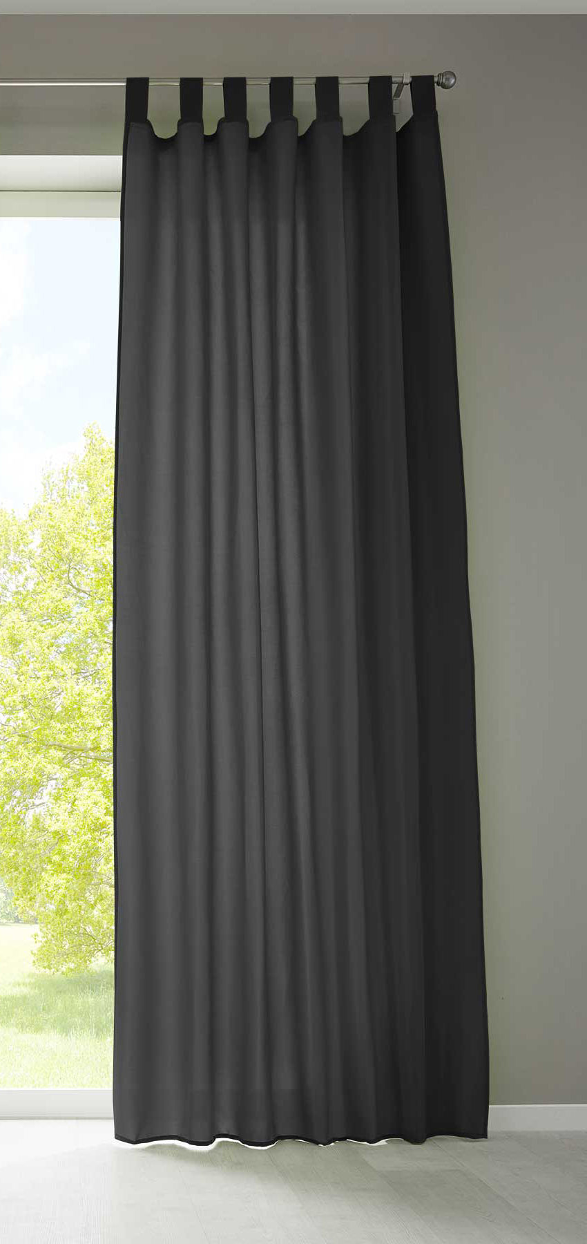 1er Set Vorhang Schal Schlaufen »Berlin« Microsatin Lichtdurchlässig Kräuselband Uni Matt 20400N Schwarz HxB 245x140 cm Gardinenschal 20400Nschwarz | girdainenbox.com