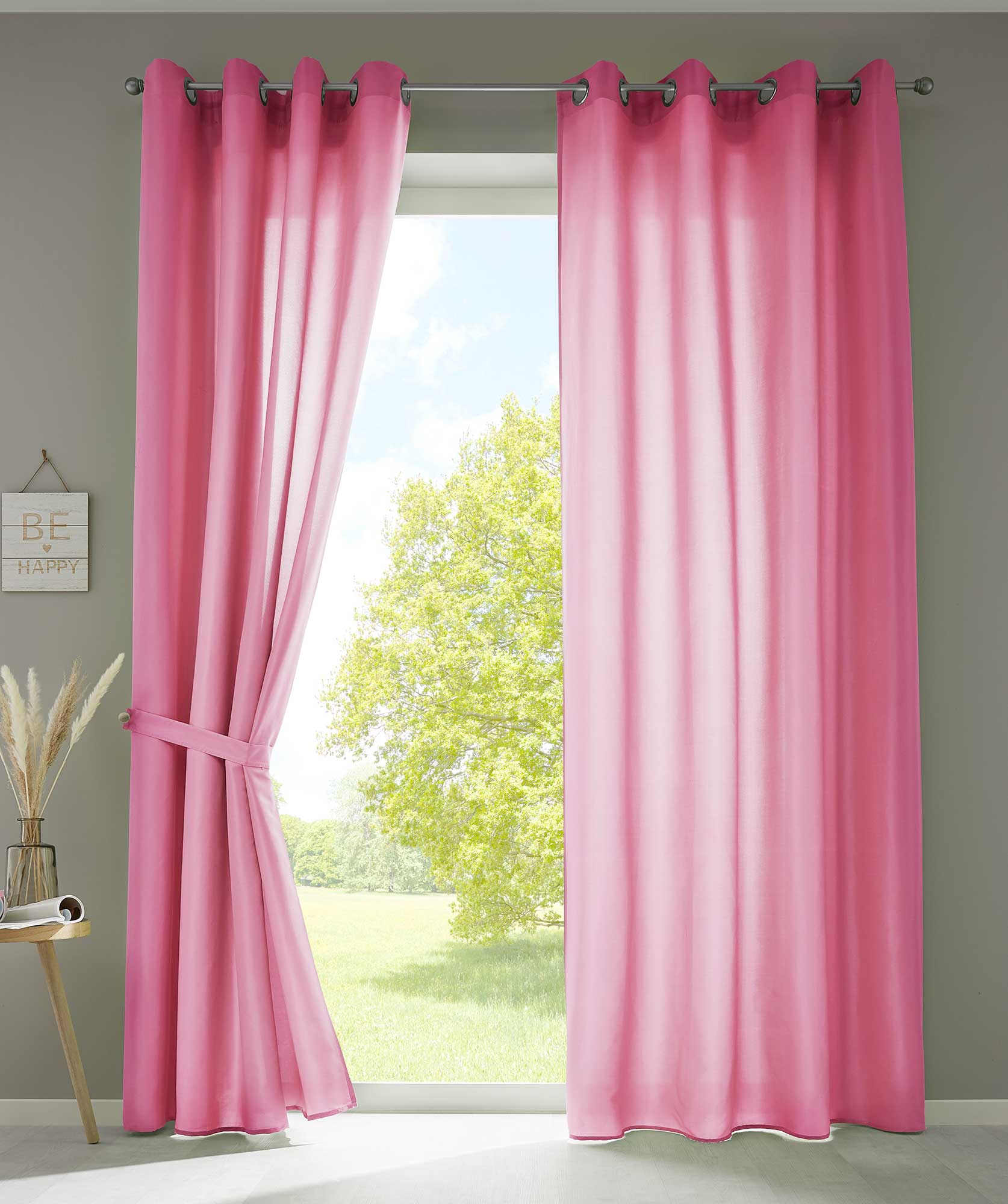2er Set Vorhänge Schal Ösen »Berlin« Microsatin Lichtdurchlässig Uni Matt 20405N2 Pink HxB 225x140 cm Vorhang 20405N2pink | girdainenbox.com