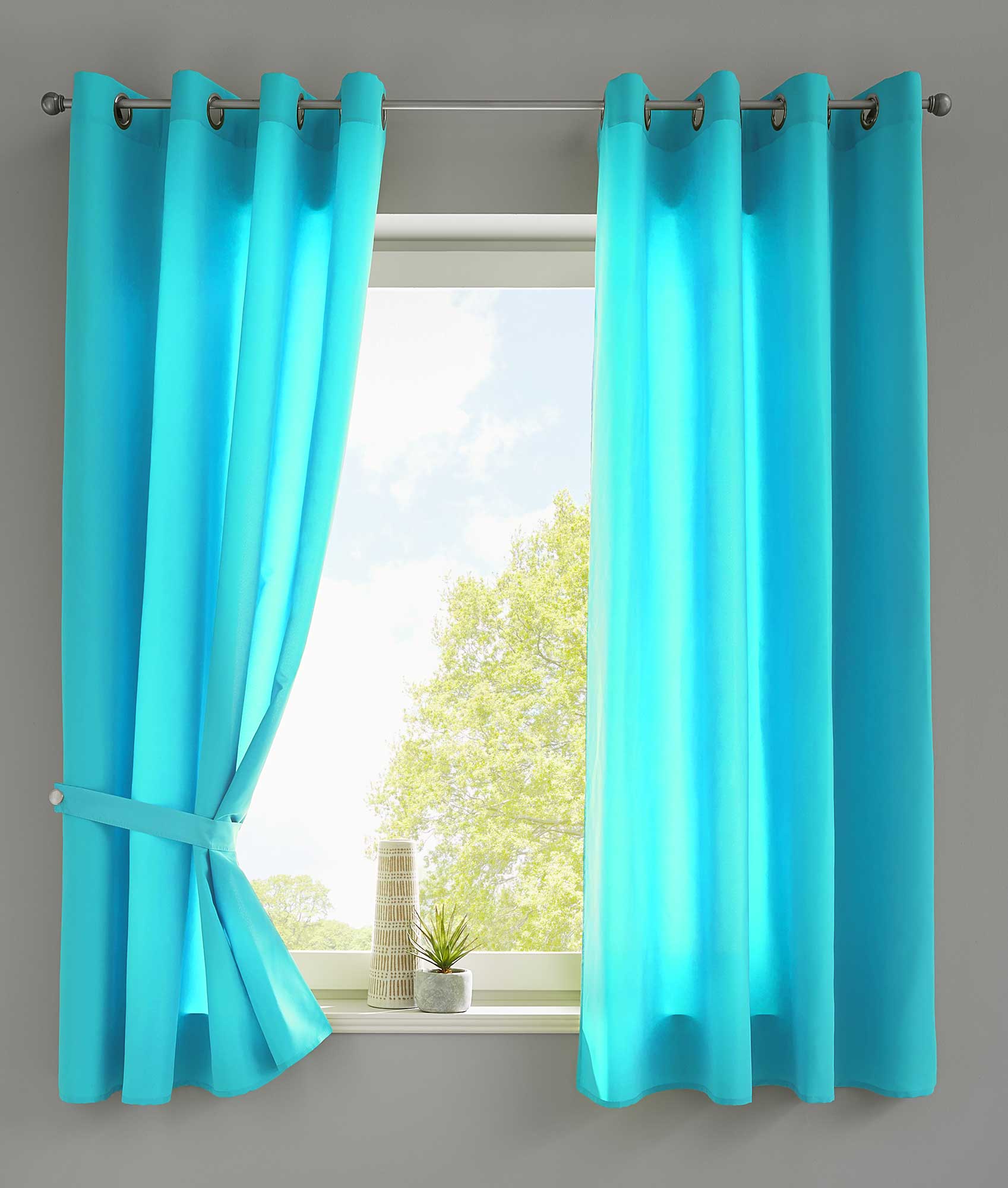 2er Set Vorhänge Schal Ösen »Berlin« Microsatin Lichtdurchlässig Uni Matt 20405N2 Türkis HxB 145x140 cm Vorhang 20405N2tuerkis-175 | girdainenbox.com