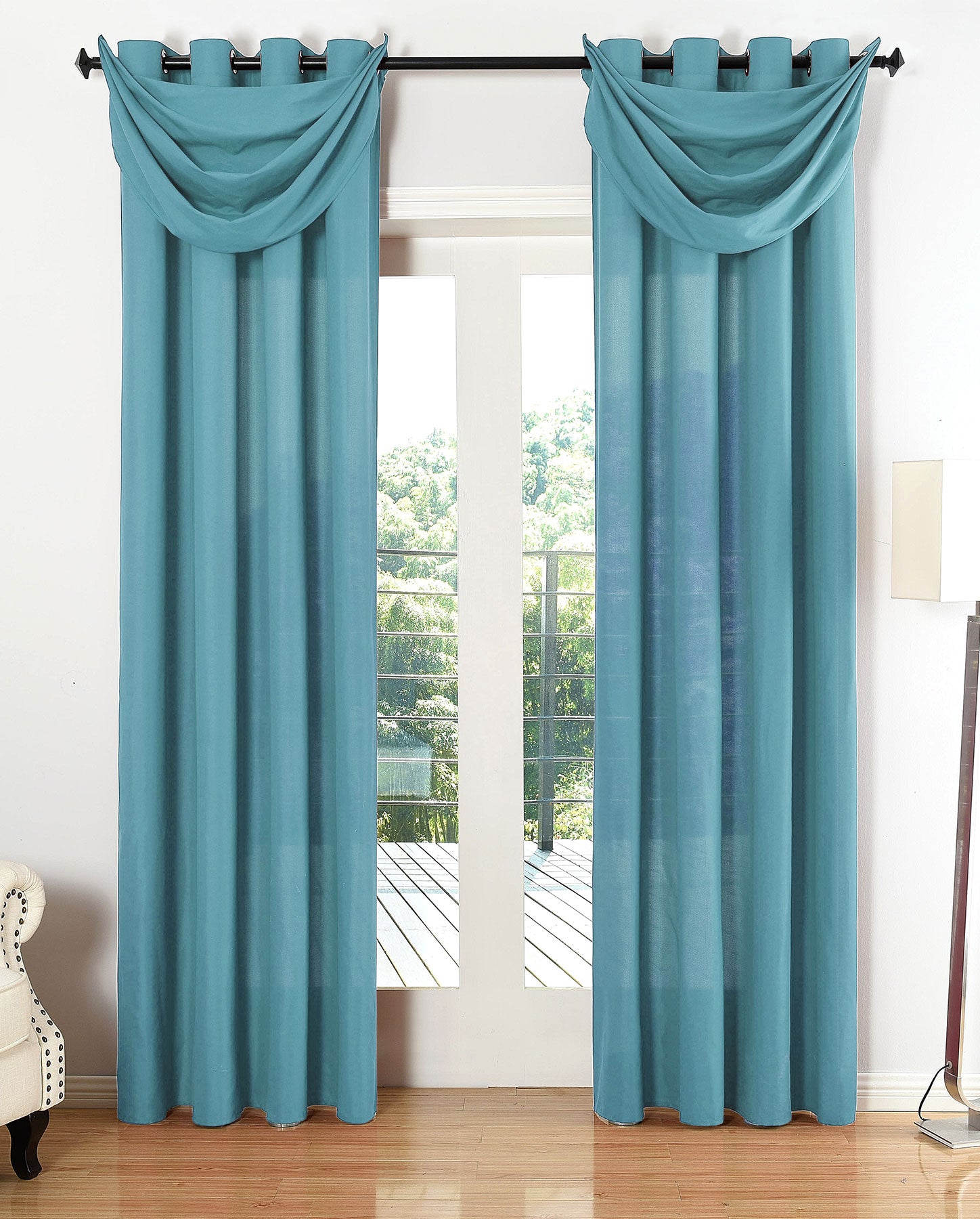 Vorhang Set Schal Ösen Microsatin Segeltuch Querbehang lichtdurchlässig Deko Wohnzimmer 20405S4 Türkis HxB 175x140 cm Vorhang Set 20405S4tuerkis | girdainenbox.com