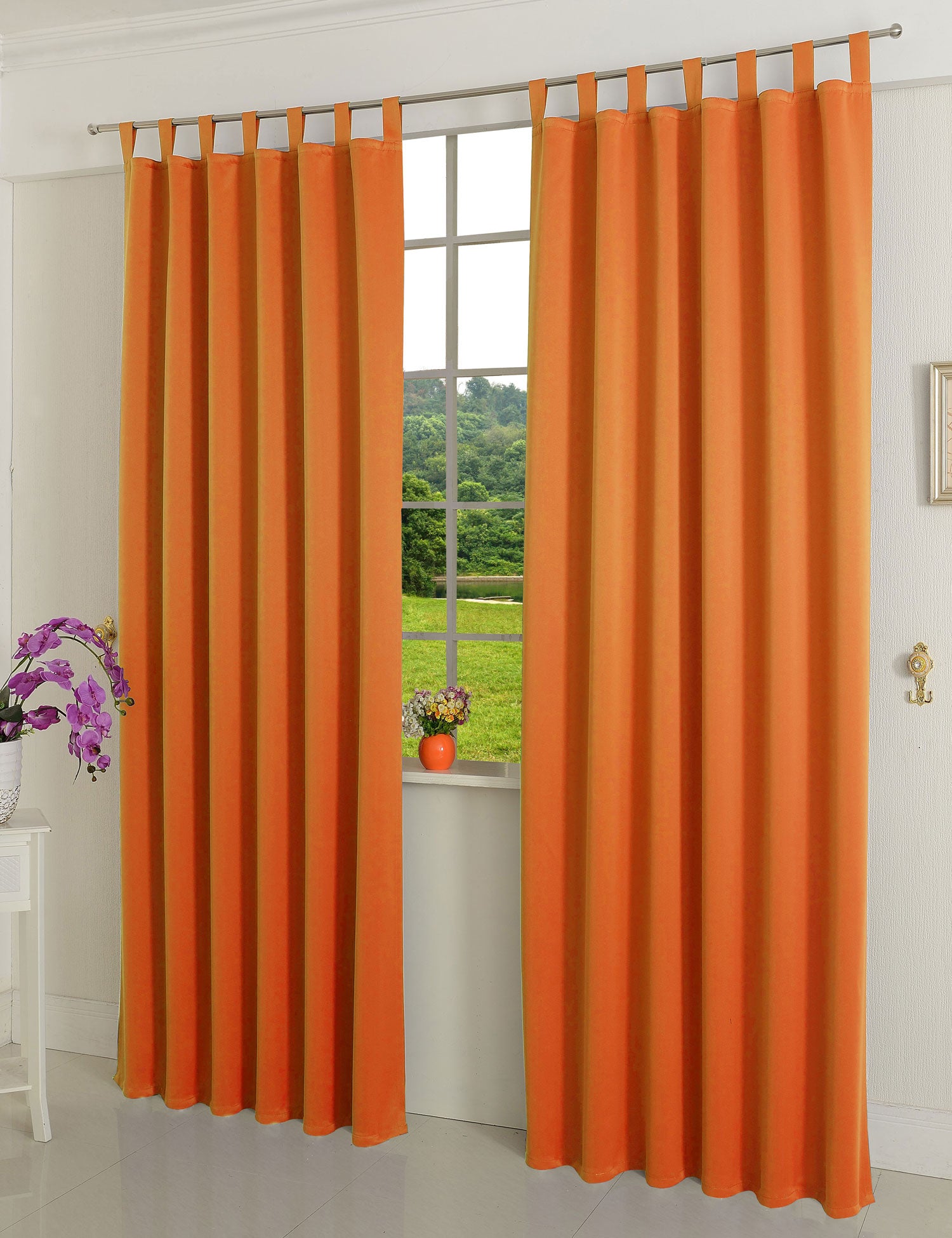 Verdunkelungsvorhag mit Schlaufen matt uni Farben aus weichfallenden blickdichten Stoff blickdicht Blackout 20610 Orange 245x135 (HxB) Vorhang 20610orange | girdainenbox.com