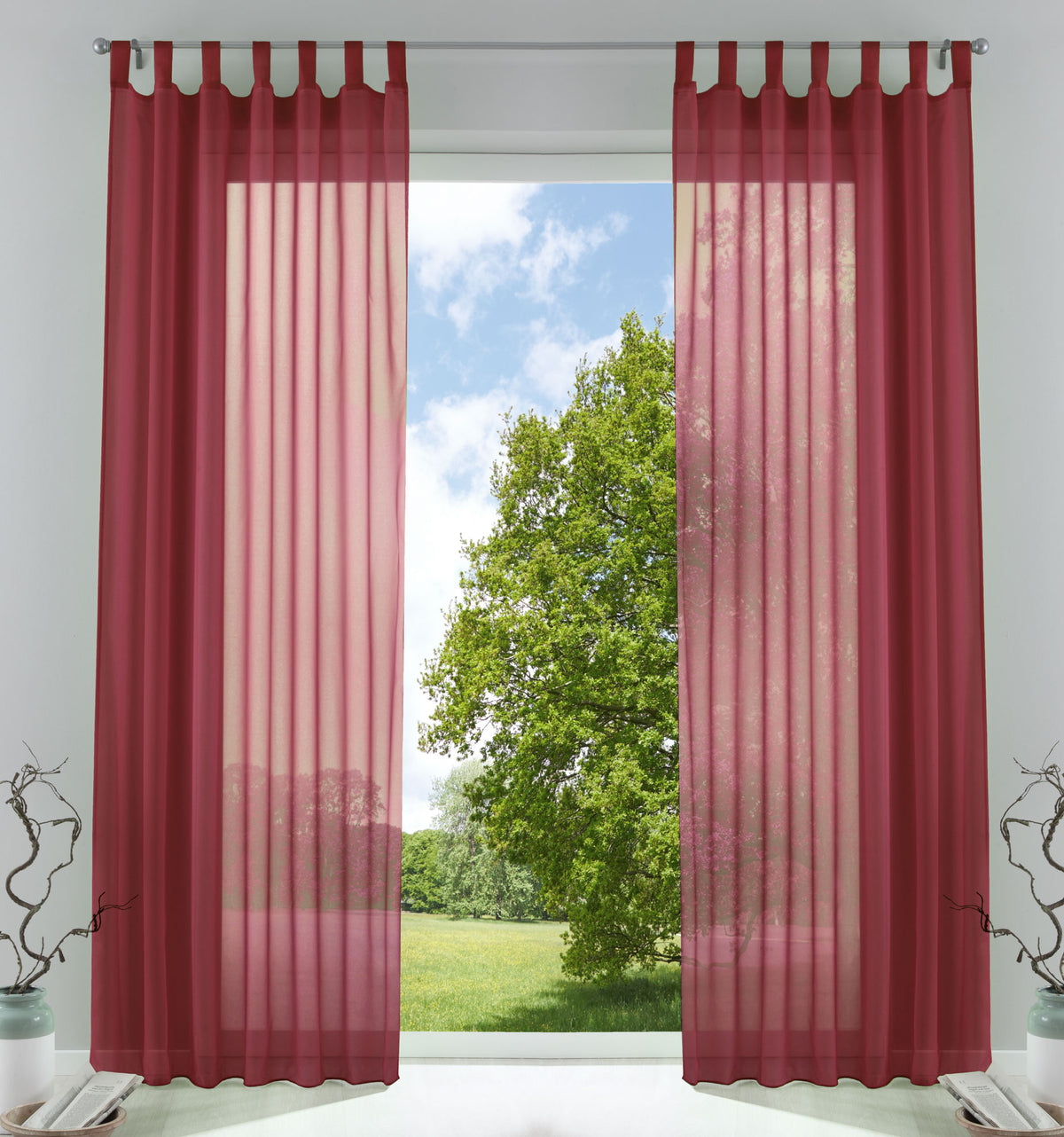 2er-Pack Gardinen Transparent Vorhang Set Wohnzimmer Voile Schlaufenschal mit Bleibandabschluß 61000CN Bordeaux HxB 245x140 cm Gardinen Set 61000CNbordeaux | girdainenbox.com