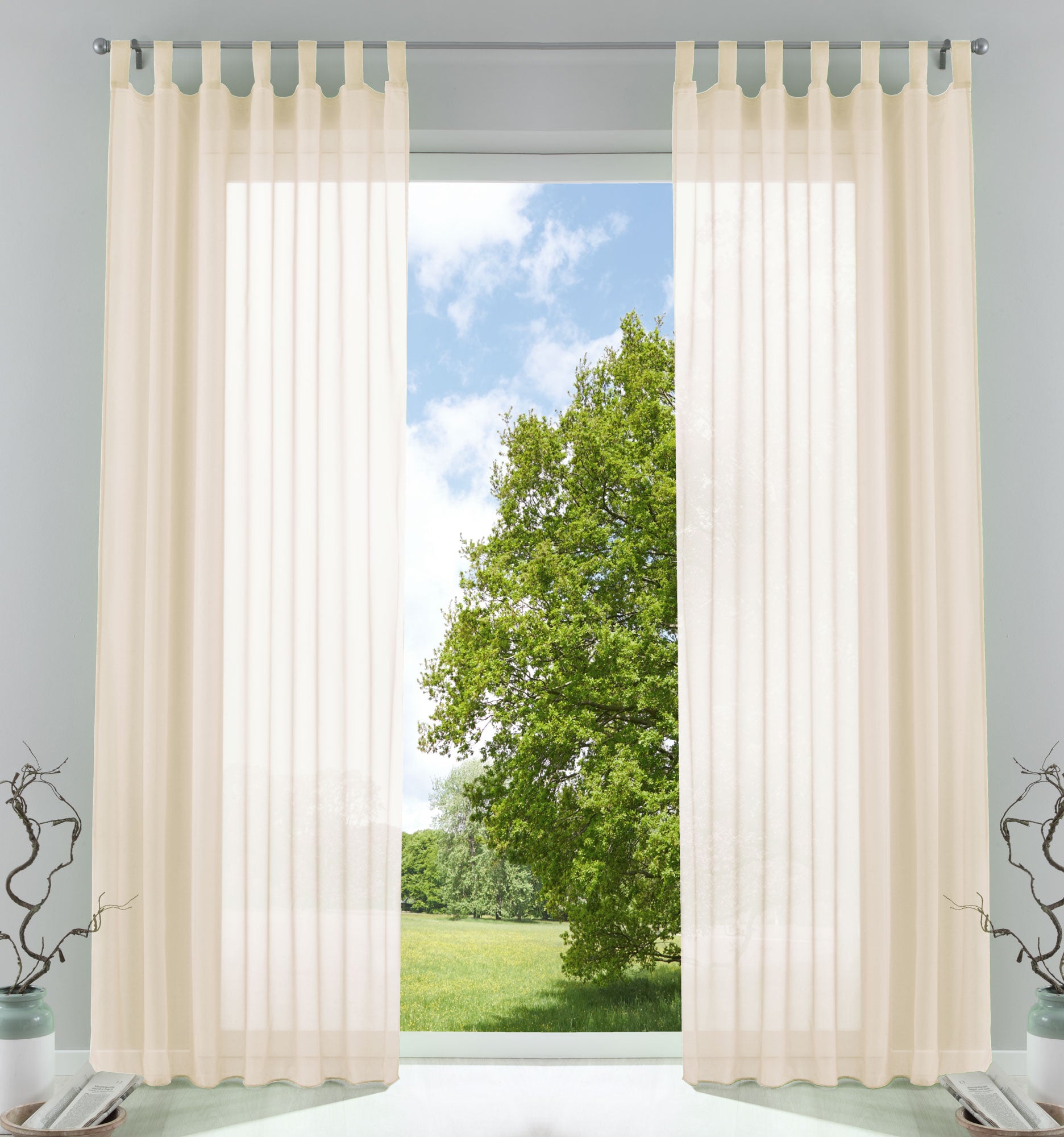2er-Pack Gardinen Transparent Vorhang Set Wohnzimmer Voile Schlaufenschal mit Bleibandabschluß 61000CN Creme HxB 245x140 cm Gardinen Set 61000CNcreme | girdainenbox.com