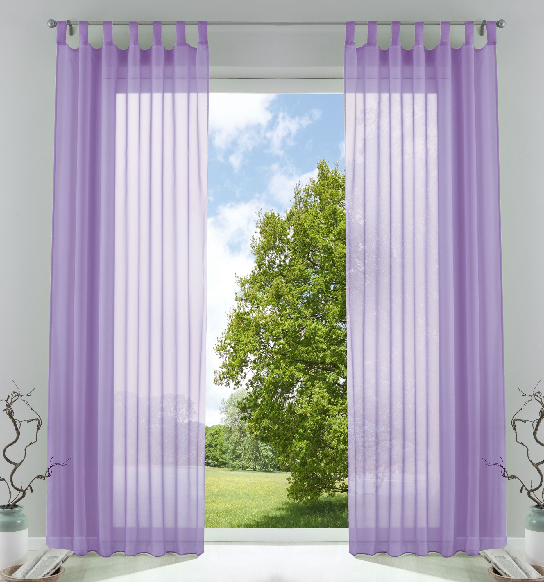 2er-Pack Gardinen Transparent Vorhang Set Wohnzimmer Voile Schlaufenschal mit Bleibandabschluß 61000CN Flieder HxB 245x140 cm Gardinen Set 61000CNflieder | girdainenbox.com