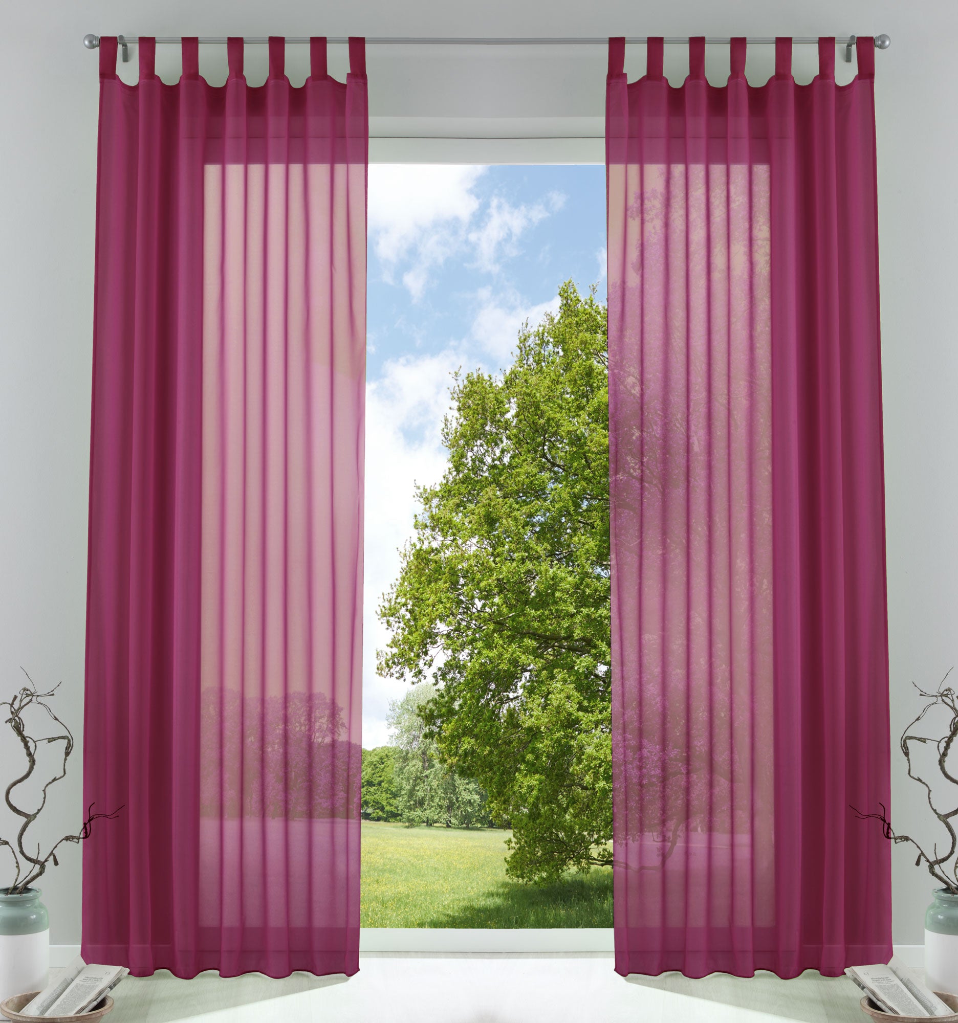 2er-Pack Gardinen Transparent Vorhang Set Wohnzimmer Voile Schlaufenschal mit Bleibandabschluß 61000CN Himbeere HxB 245x140 cm Gardinen Set 61000CNhimbeere | girdainenbox.com