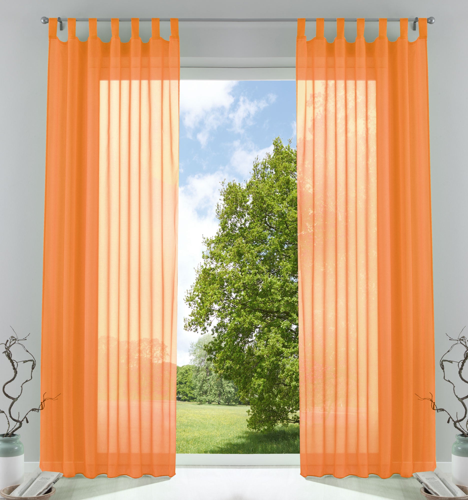 2er-Pack Gardinen Transparent Vorhang Set Wohnzimmer Voile Schlaufenschal mit Bleibandabschluß 61000CN Orange HxB 245x140 cm Gardinen Set 61000CNorange | girdainenbox.com