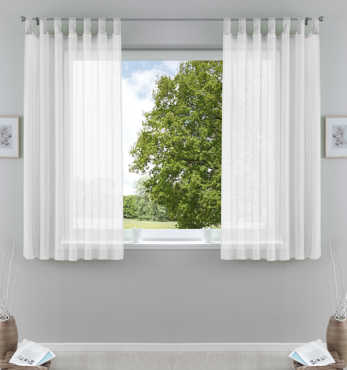 2er-Pack Gardinen Transparent Vorhang Set Wohnzimmer Voile Schlaufenschal mit Bleibandabschluß 61000CN Weiß HxB 175x140 cm Gardinen Set 61000CNweiss-175 | girdainenbox.com