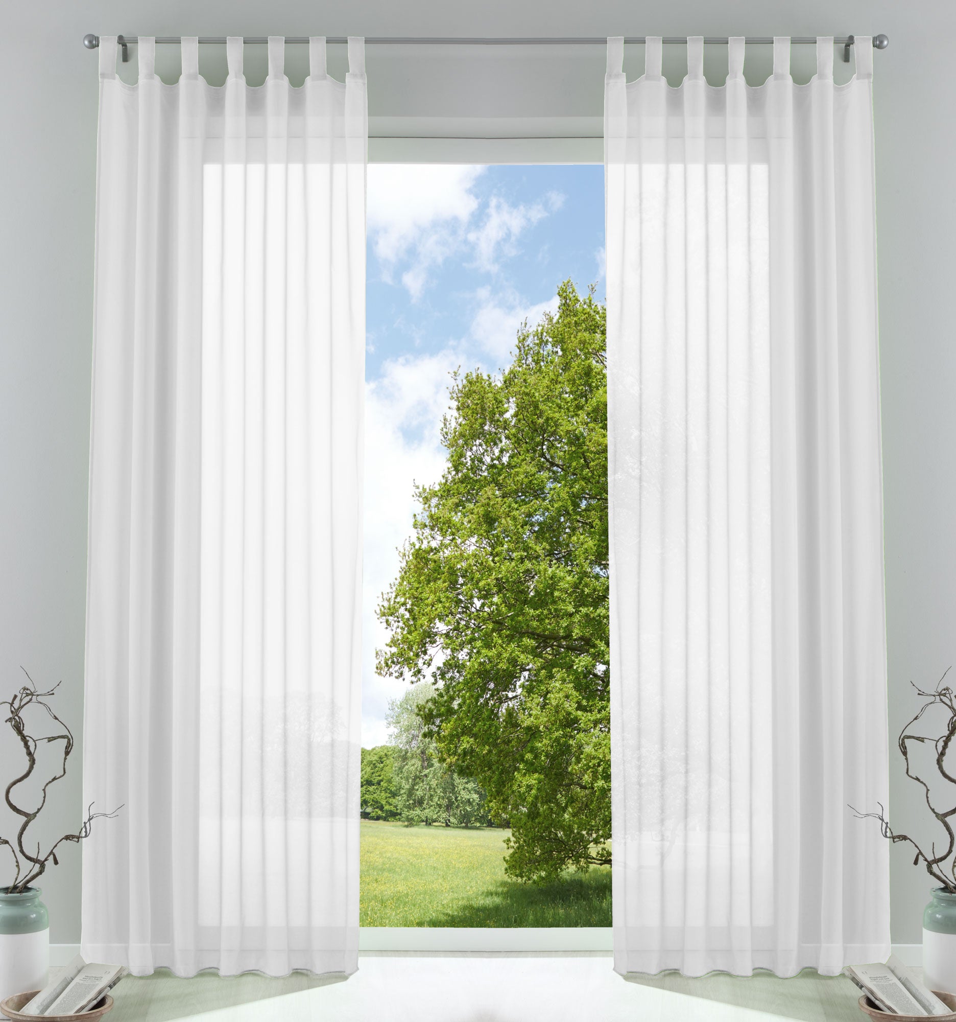 2er-Pack Gardinen Transparent Vorhang Set Wohnzimmer Voile Schlaufenschal mit Bleibandabschluß 61000CN Weiß HxB 245x140 cm Gardinen Set 61000CNweiss | girdainenbox.com