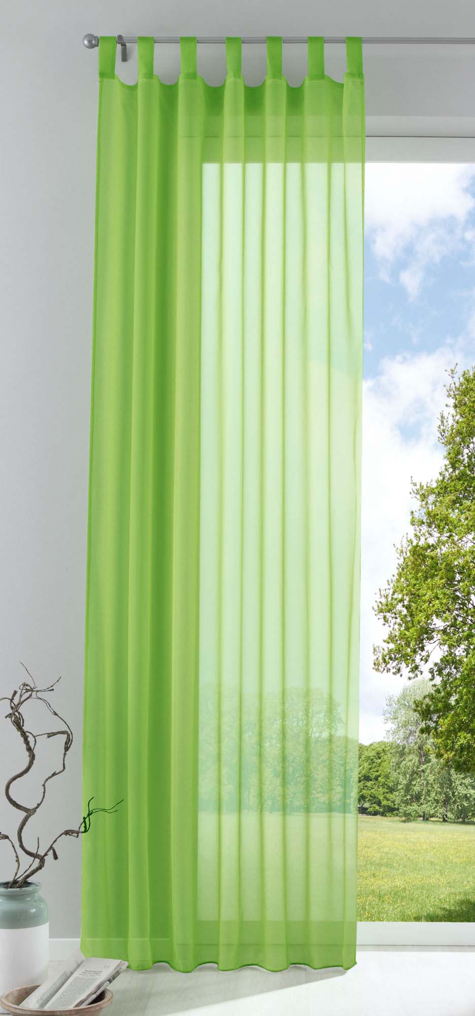 Schlaufenschal Gardine uni transparent Voile 61175 Apfelgrün HxB 225x140 cm Gardinenschal 61175apfelgruen_d18b376d-1f40-441e-a59f-2409a95d22e9 | girdainenbox.com