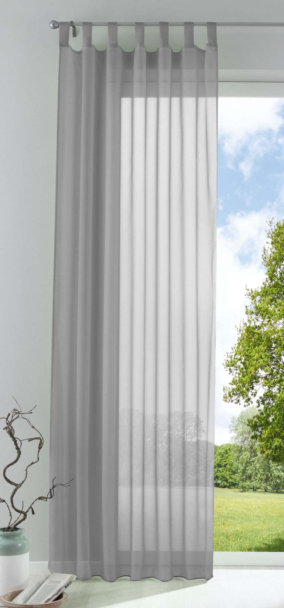 Schlaufenschal Gardine uni transparent Voile 61175 Grau HxB 245x140 cm Gardinenschal 61175grau | girdainenbox.com