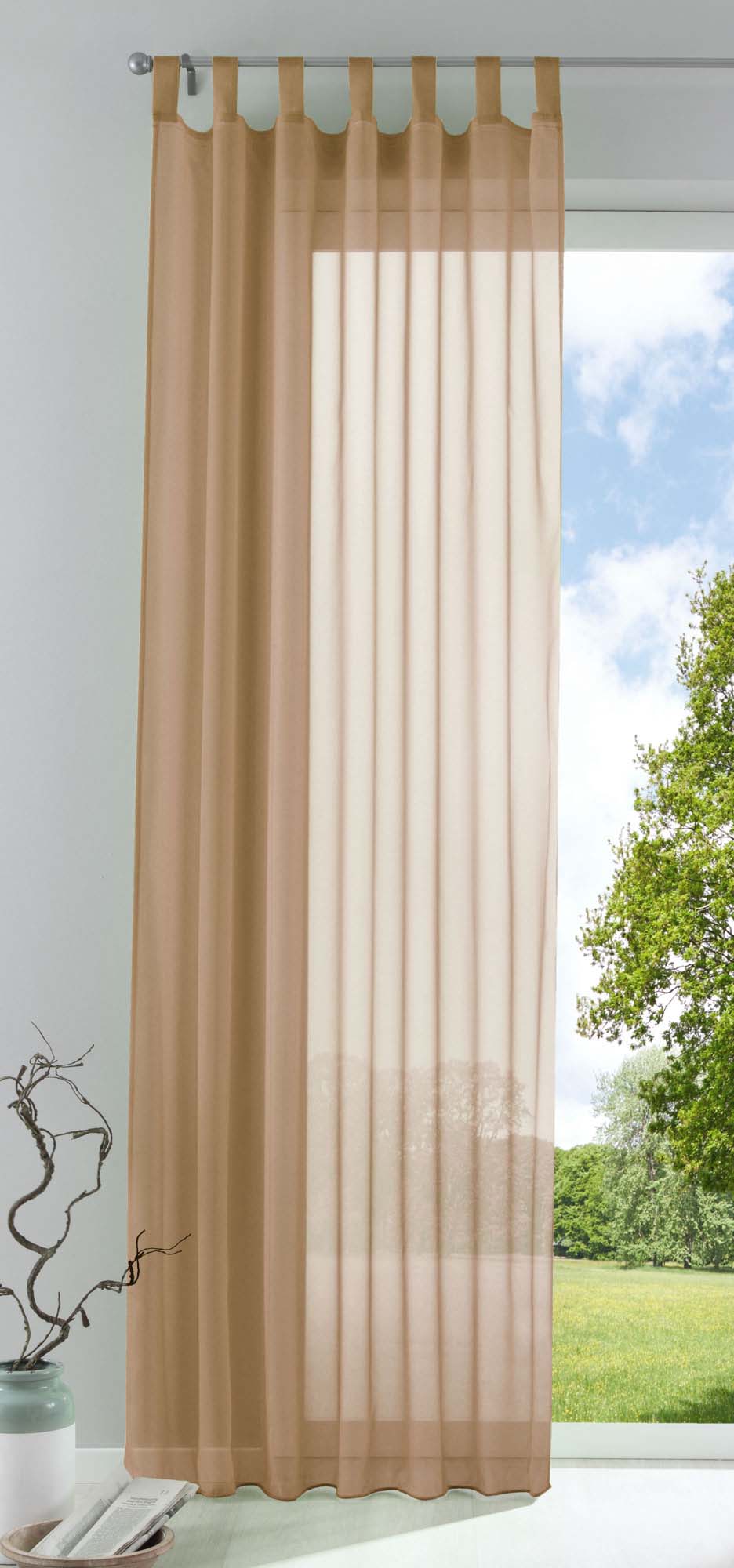 Schlaufenschal Gardine uni transparent Voile 61175 Sand HxB 245x140 cm Gardinenschal 61175sand | girdainenbox.com