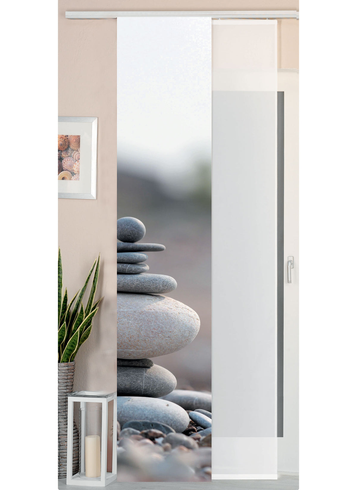 2er Set Schiebegardine Flächenvorhang Wildseide Optik und Voile Paneel 80400 Steine Grau Schiebegardine 80400steine_grau | girdainenbox.com