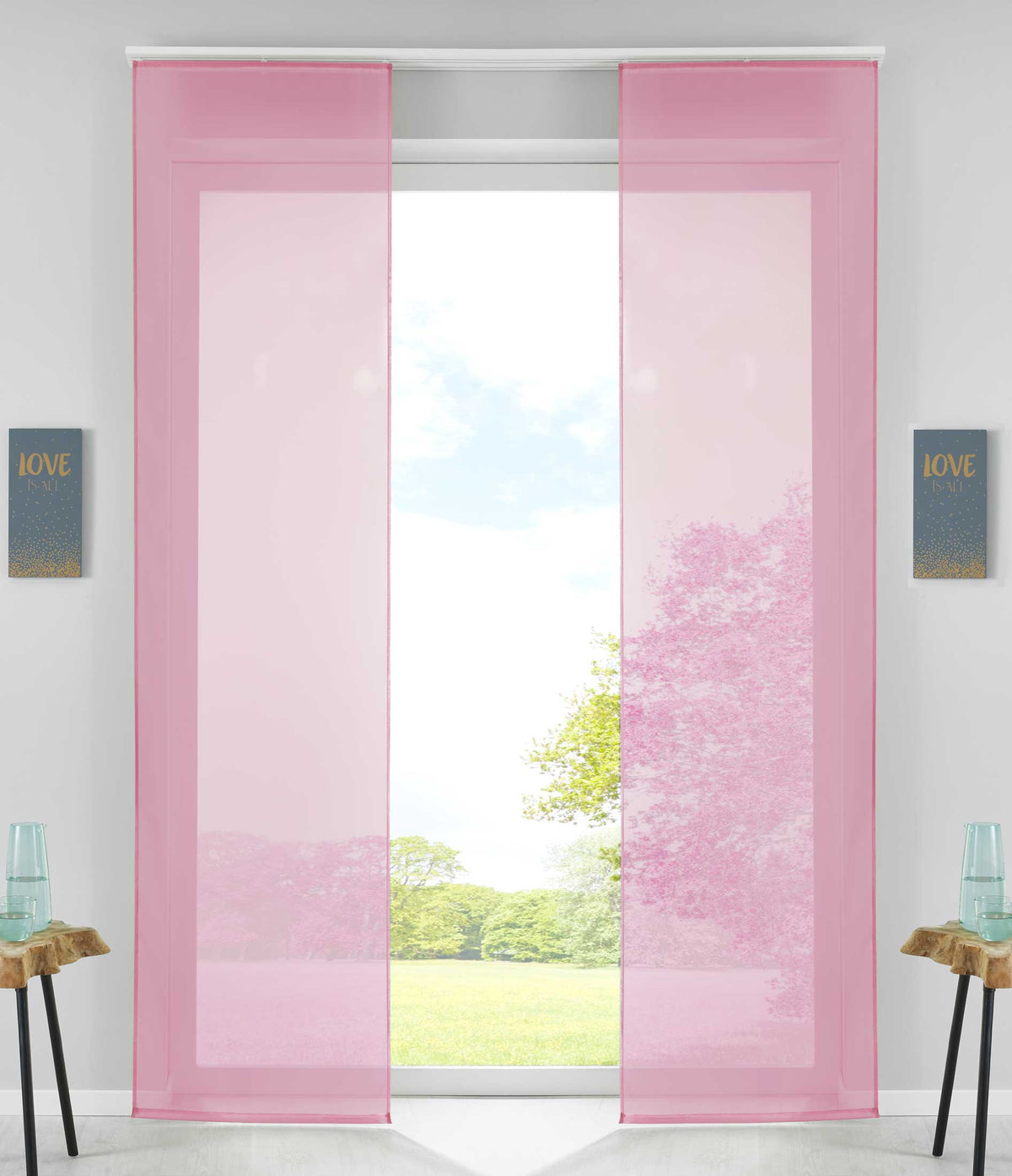 2er Set Schiebegardinen Flächenvorhänge Vorhang Gardine Schiebe Komplett mit Paneelwagen Beschwerungsstange 85589N2 Rosa Schiebegardine 85589N2rosa | girdainenbox.com