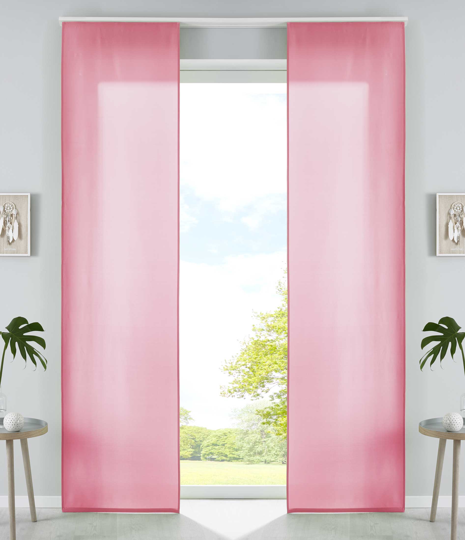 2er Set Schiebegardinen Flächenvorhänge Mikrofaser Vorhang Gardine Schiebe Matt Paneelwagen Beschwerungsstangen 85600N2 Pink Schiebegardine 85600N2pink | girdainenbox.com