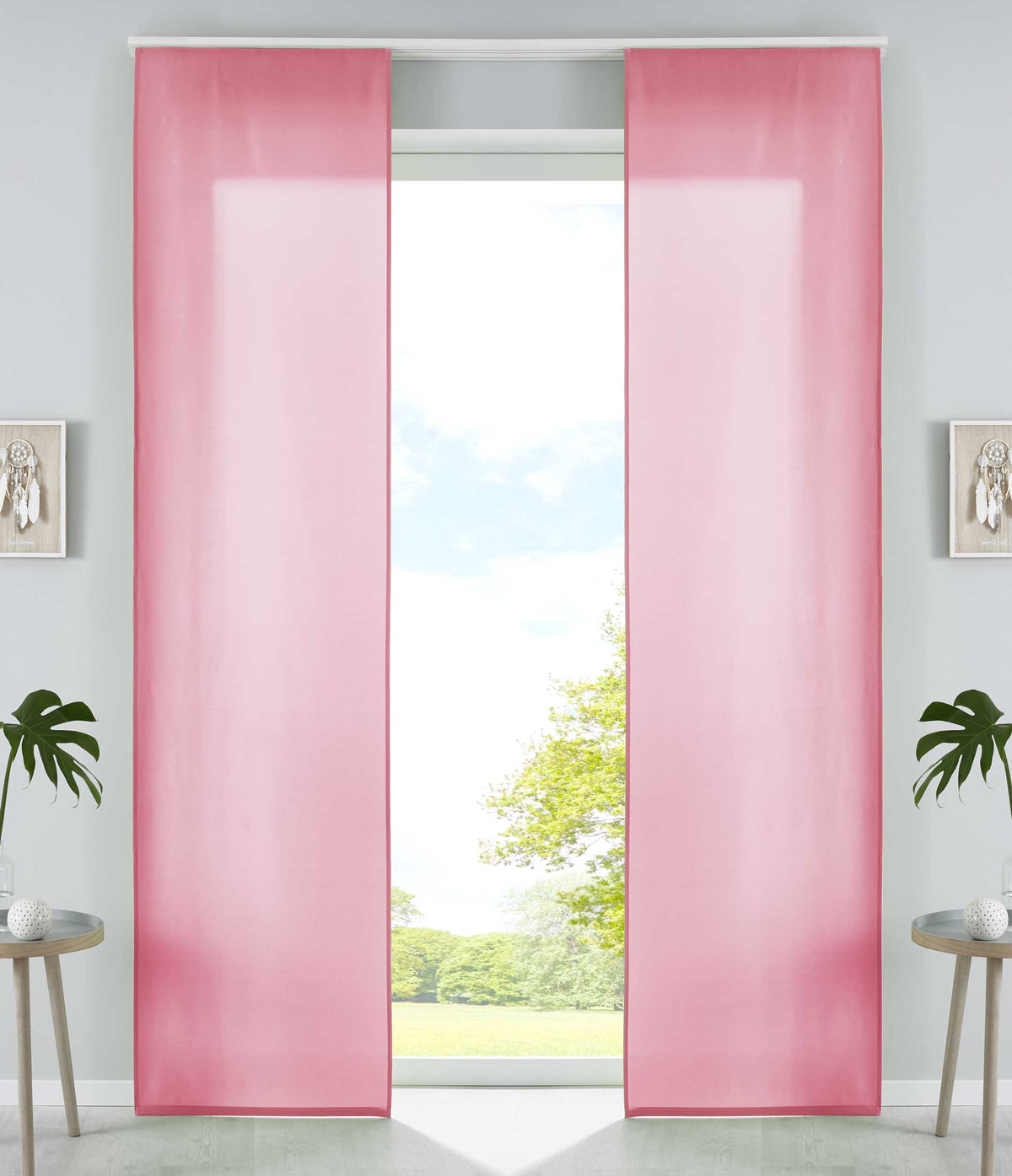 2er Set Schiebegardinen Flächenvorhänge Mikrofaser Vorhang Gardine Schiebe Matt Paneelwagen Beschwerungsstangen 85600N2 Pink Schiebegardine 85600N2pink | girdainenbox.com